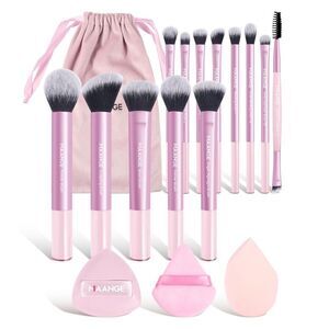 Maange 16 Pieces Pink Makeup Brushes Travel Set For Cosmetics Blending